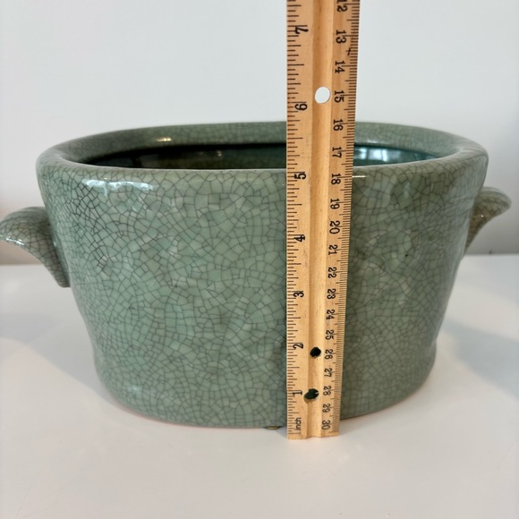 Vintage Chinese celadon crackle glaze porcelain planter oval shaped plant pot - Picture 10 of 11